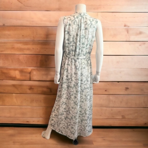 Anthropologie Cloth & Stone Maxi Dress Boho Green White Button Front Lined M - Picture 6 of 8